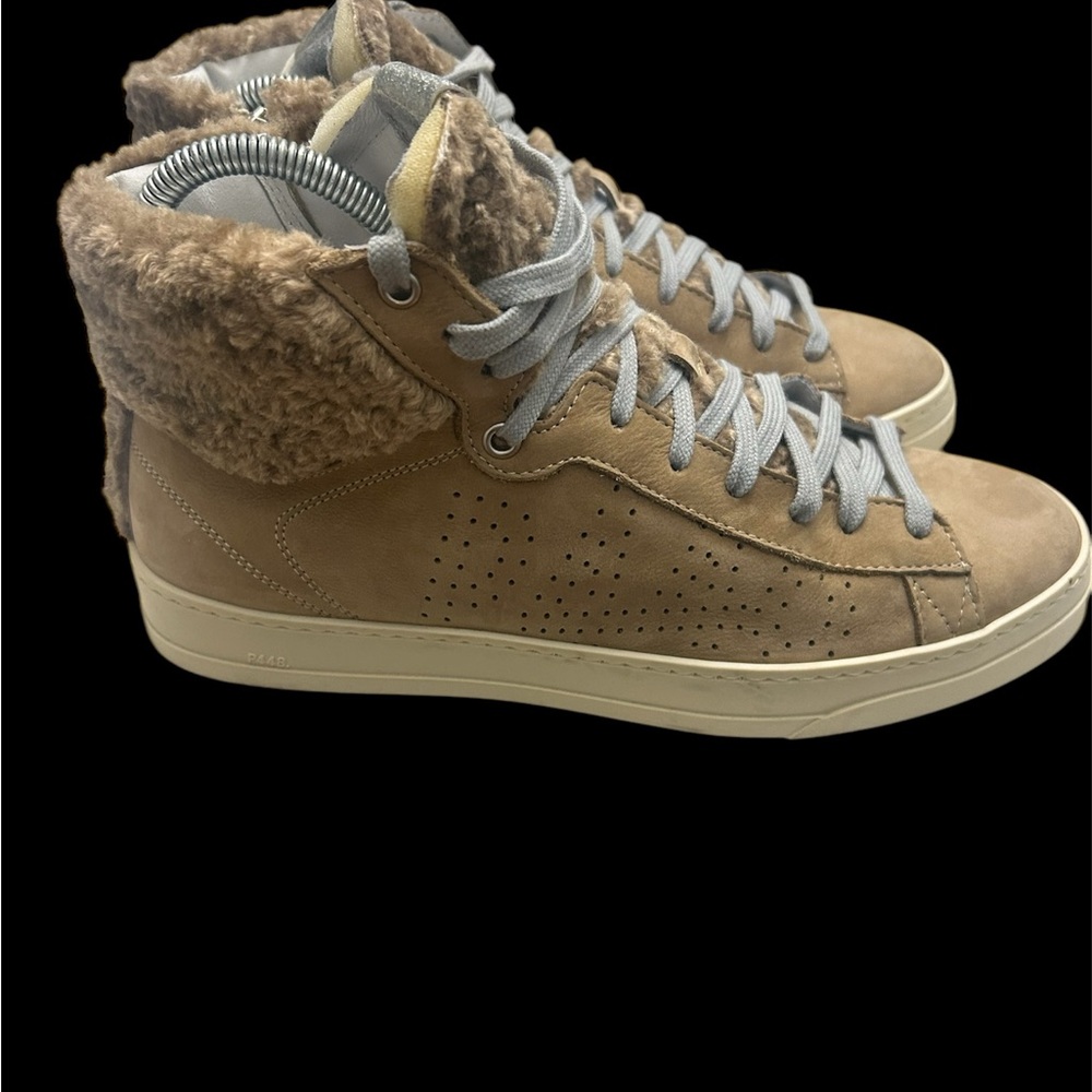 P448 Taylor High Top Sneakers Women Fur Trim Lace Up Ortisei Brown EU 41 US 10.5